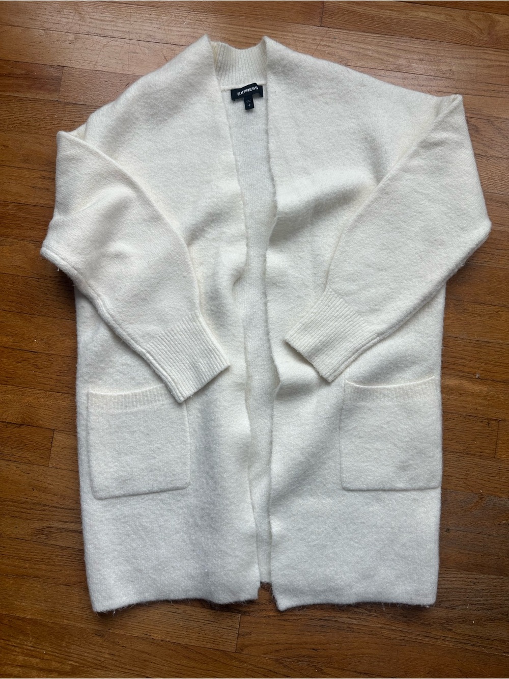 Express Long Cardigan Winter White Open Front Duster Oversize sweater Ivory SM